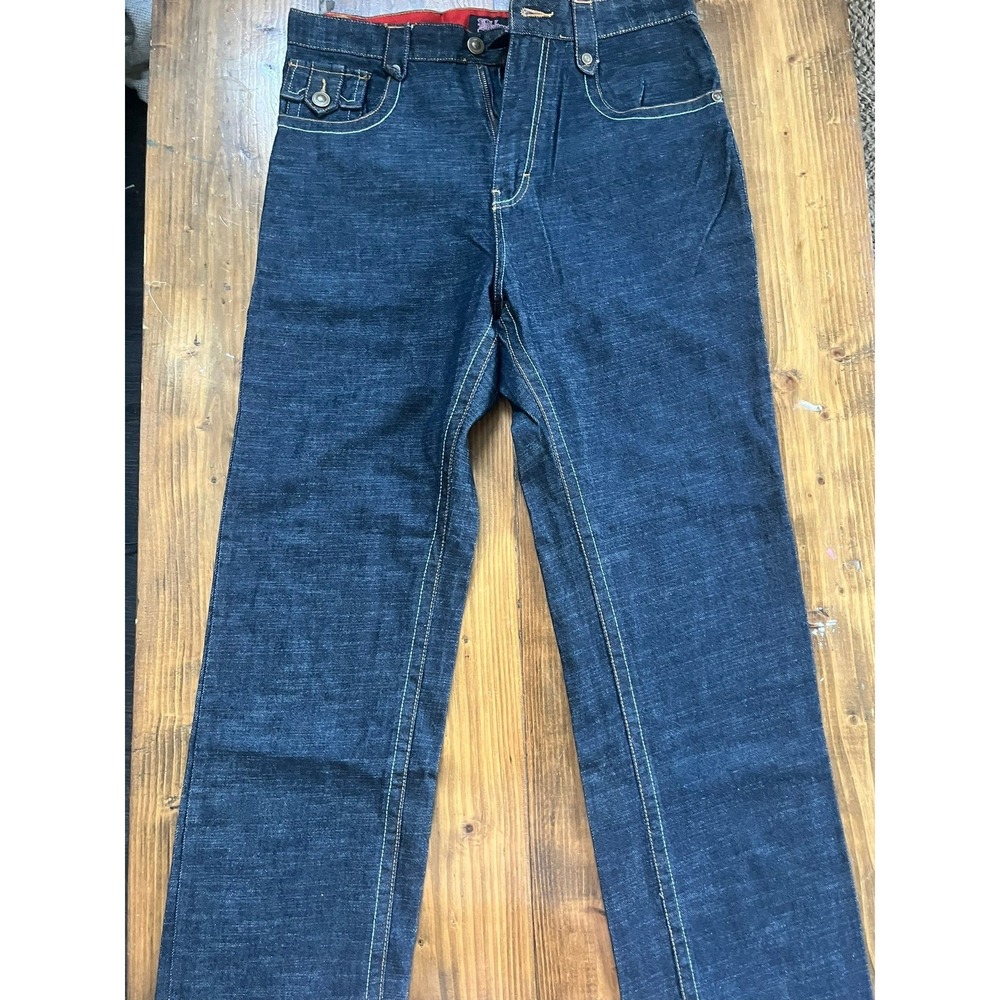 Blyn‎ Xpress Mens Dark Wash Straight Leg Jeans Contrast Stitch Y2K  36x34